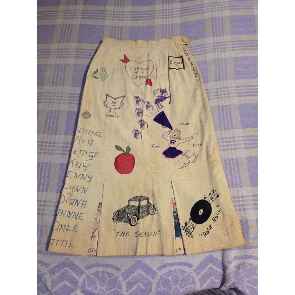 Vintage 1959 Senior Cord Skirt And Jacket Set Hand Drawn High School 50s 60s - Picture 3 of 16